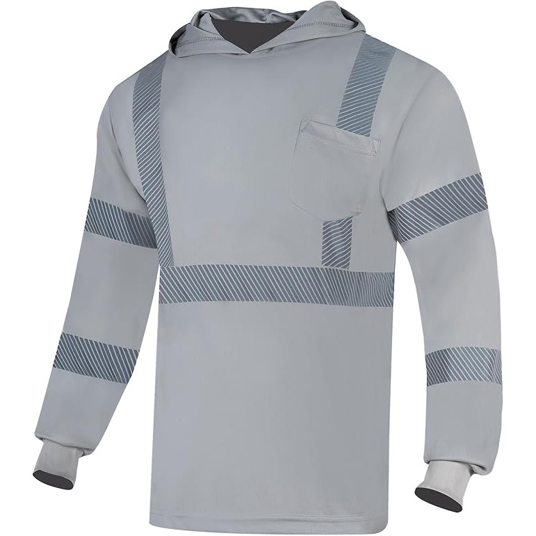 Camisas de manga larga reflectante reflectante de alta visibilidad trabajan camisetas para hombres con capucha