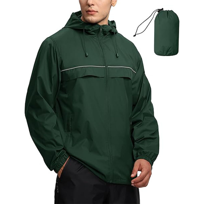 Logotipo personalizado impermeabilizando la chaqueta de viento de la lluvia liviana encapuchado de impermeable empacable para caminar en bicicleta